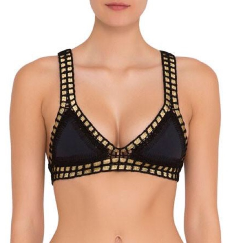 Kiini Black and Gold crochet Chacha bikini top